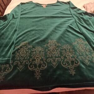 Diane von Furstenberg 2XL Velvet Burnout Top Blouse Green Christmas Holiday